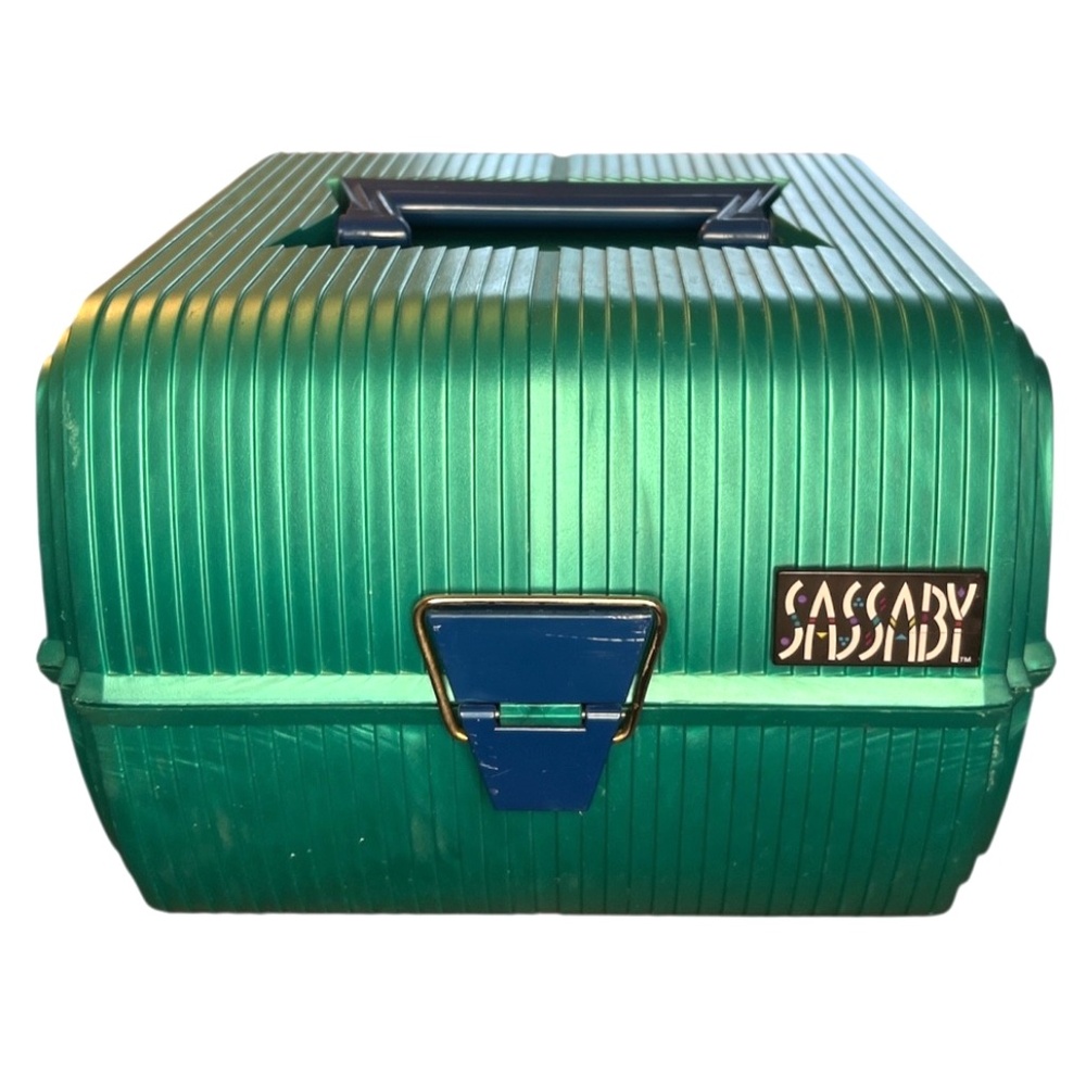 Vintage Sassaby Mirrored Teal Makeup Organizer Case Deluxe Extension #102-19